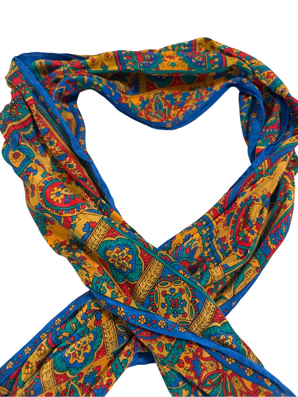 Vintage Elaine Gold 100 Pure Silk Scarf Blue Yellow